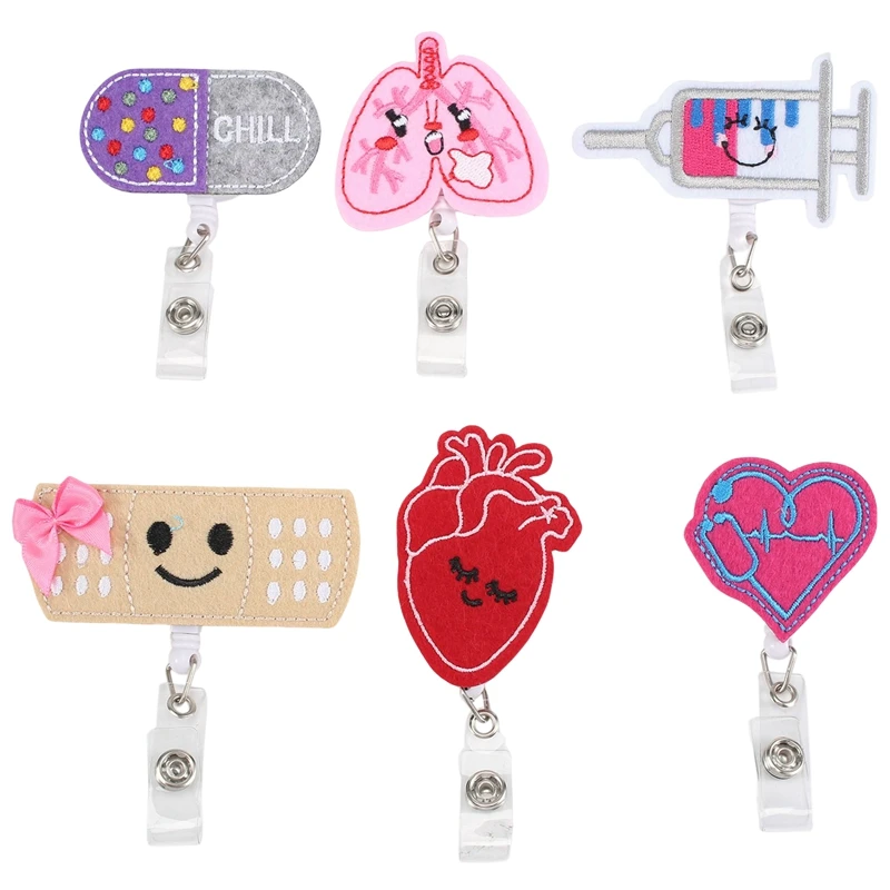 

6 PCS Badge Reel Holder Retractable Cute Badge Alligator Clip For Nurse Teachers ID Name Tag Card