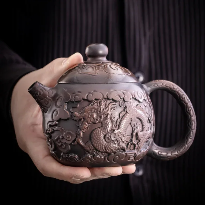 

Jianshui Purple Pottery Pot Chinese Style Embossed Kung Fu Tea Set Purple Pottery Single Pot Teapot Kettle Pu'er Teapot