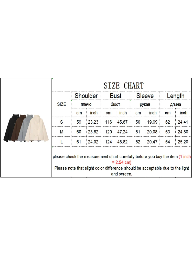 New Women Stand Collar Winter Woolen Coats Double Breasted Loose Long Sleeve Jacket Female Street Turtleneck Short Coats