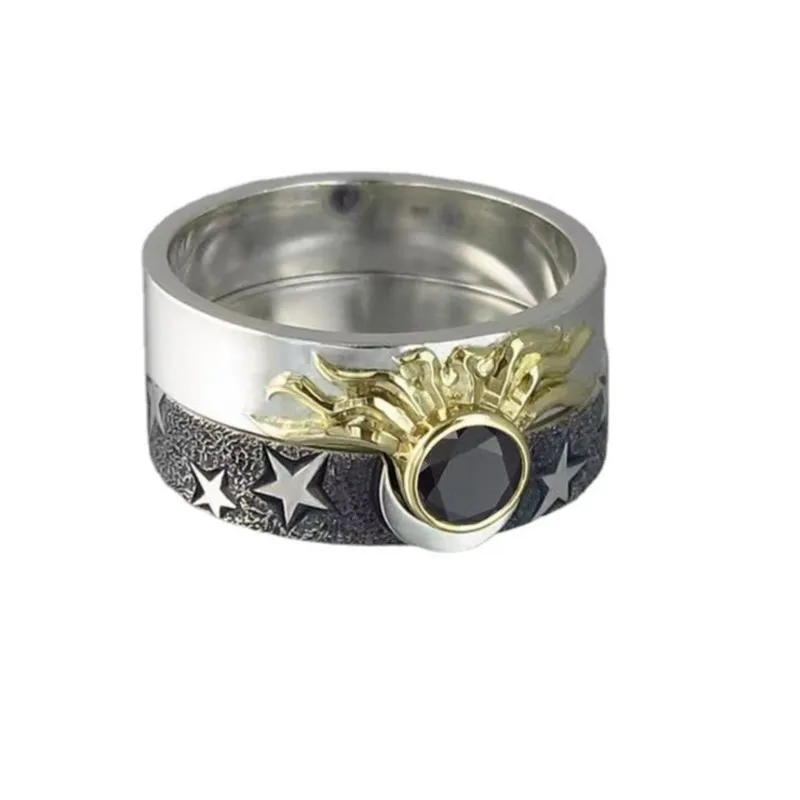 Silver Color Sun and Moon Couple Ring for Women Men Fashion Statement Engagement&Wedding Rings Party Jewelry Gifts