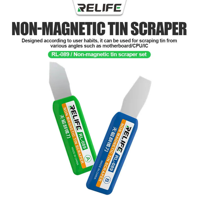 

RELIFE RL-089 Non-magnetic Tin Scraper 2PCS Mobile Phone Motherboard CPU IC Straight Holes Tin Removal Cleaning Knife