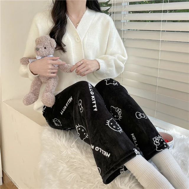 Sanurgente Hello Kitty-Pyjama en peluche pour femme, vêtements de