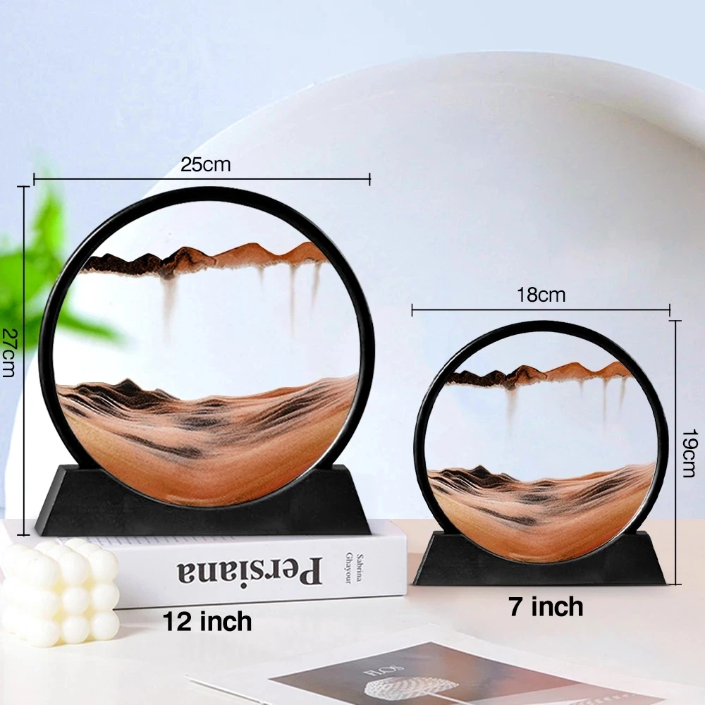 7/12inch Moving Sand Art Picture Round Glass 3D Hourglass Deep Sea  Sandscape In Motion Display Flowing Sand Frame For home Decor