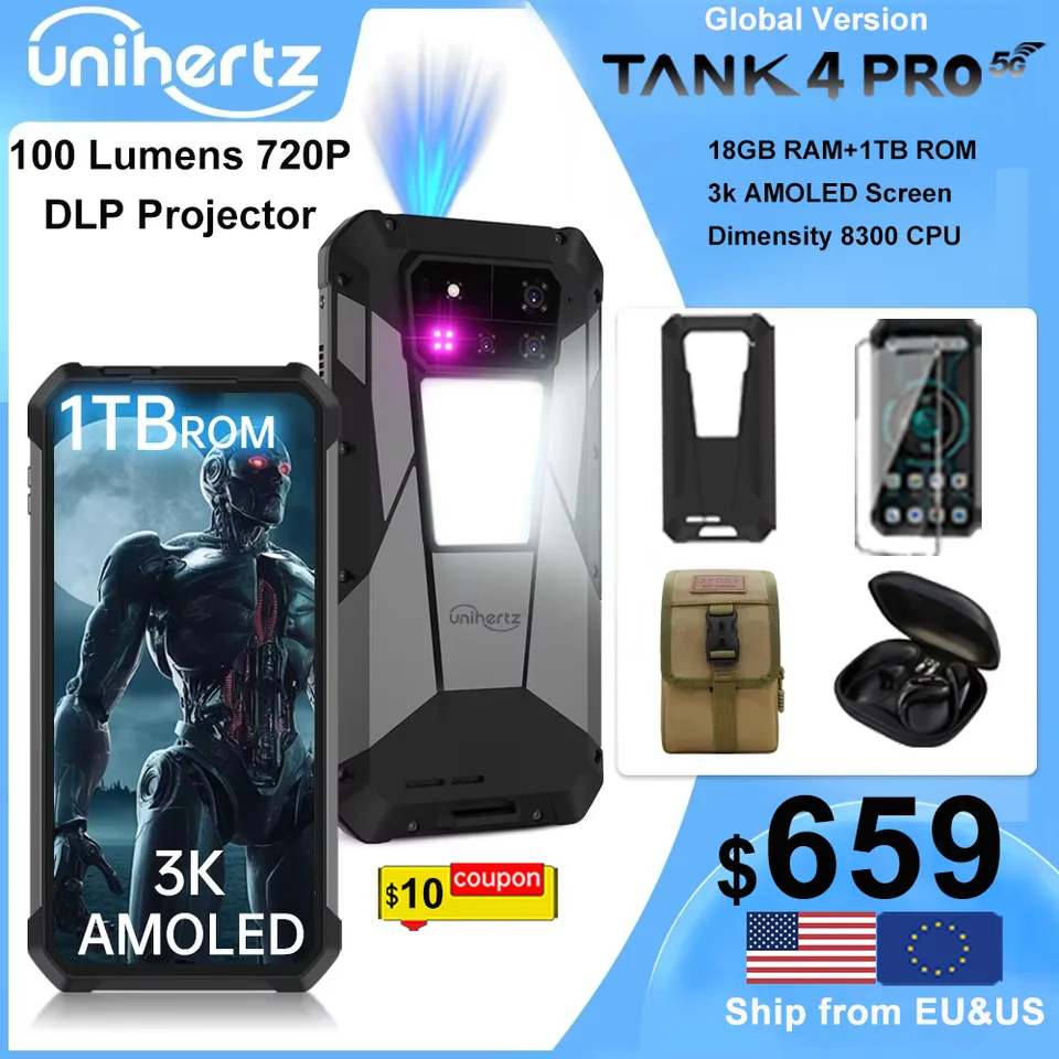 Unihertz Tank 4 pro 8849 Rugged Phone 5G AI Built-in 720P
