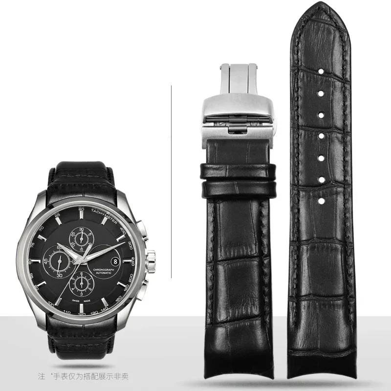 Luxury Calfskin Leather Watch Band with Stainless Steel Butterfly Clasp - Curved End, Available in Multiple Sizes