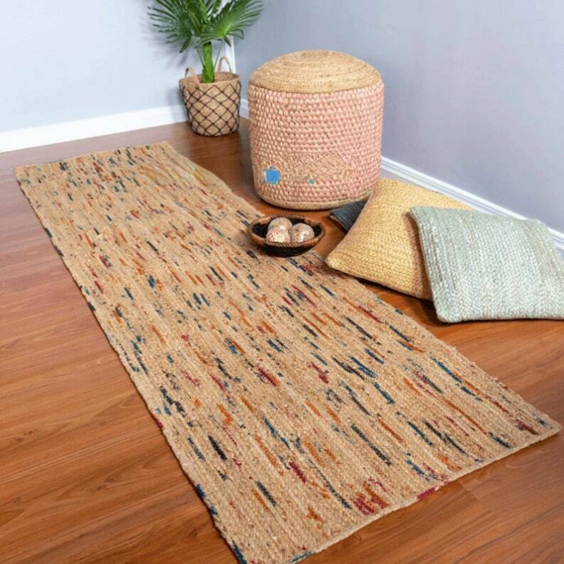 

Handmade Multicolor Jute Carpet 2x3ft 3-D Braided Area Rug Weaving Pastoral Style Eco Friendly Pure Vegan Rug