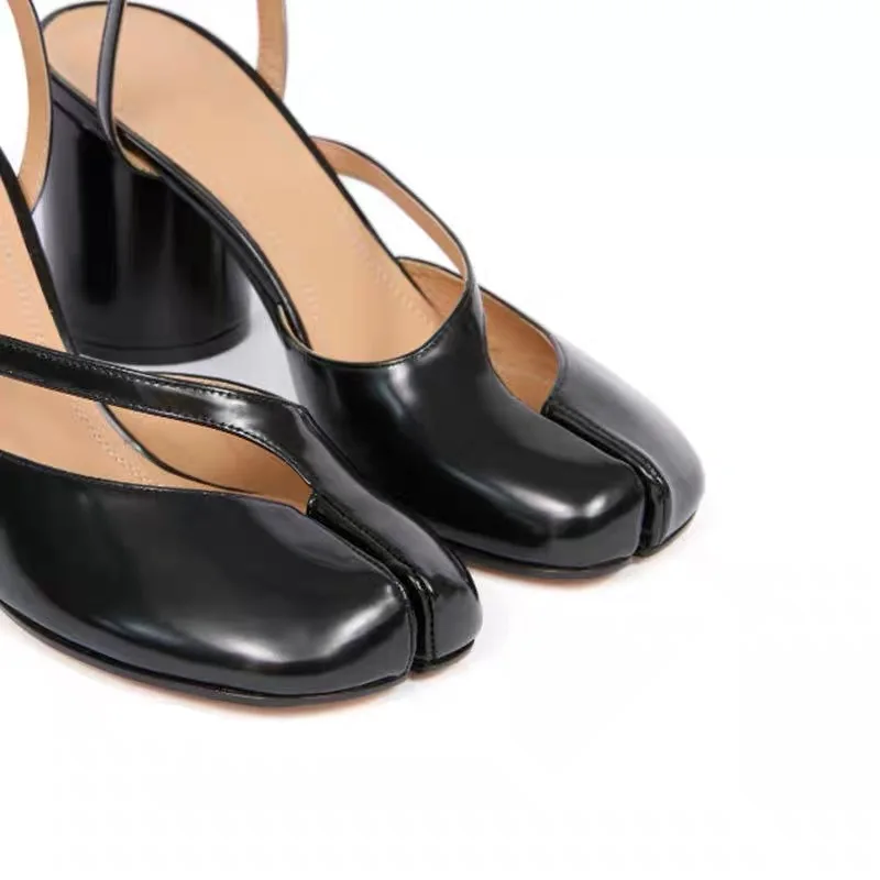 Crossed Ankle Belt Buckle Split toe Sandals - Back View