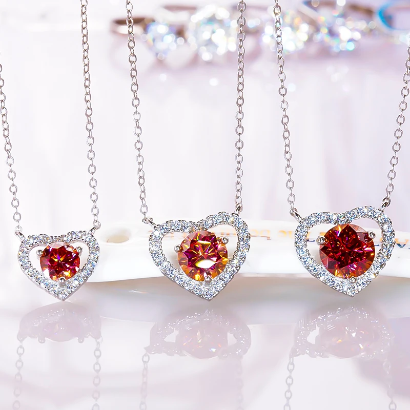 

Fashion Ruby Heart Shaped 2 Carat Moissanite Necklace for Women s925 Sterling Silver Love Wedding Anniversary Gift Fine Jewelry