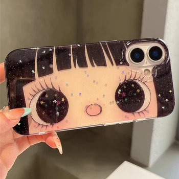 Cartoon Anime Shinning Eyes Cute Phone Case for IPhone 17 16 15 14 13 Pro Max Girl Glittering Big Eyes Back Phone Cover Capa 1