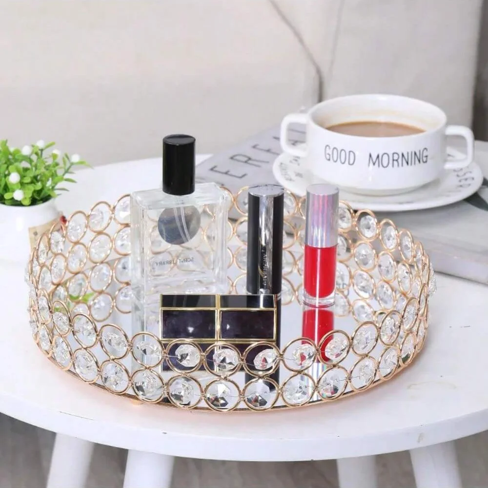 Mirror Cosmetic Plate, Round Glass Perfume Plate, Suitable for Dressing, Jewelry and Cosmetics Storage, Gift Home Decoration
