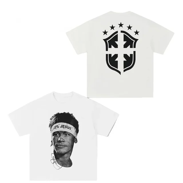 Cristiano Ronaldo Neymar Lionel Messi Football Superstar Portrait Printed Tee Men Women Cotton Loose Casual Short Sleeve Tshirt 4