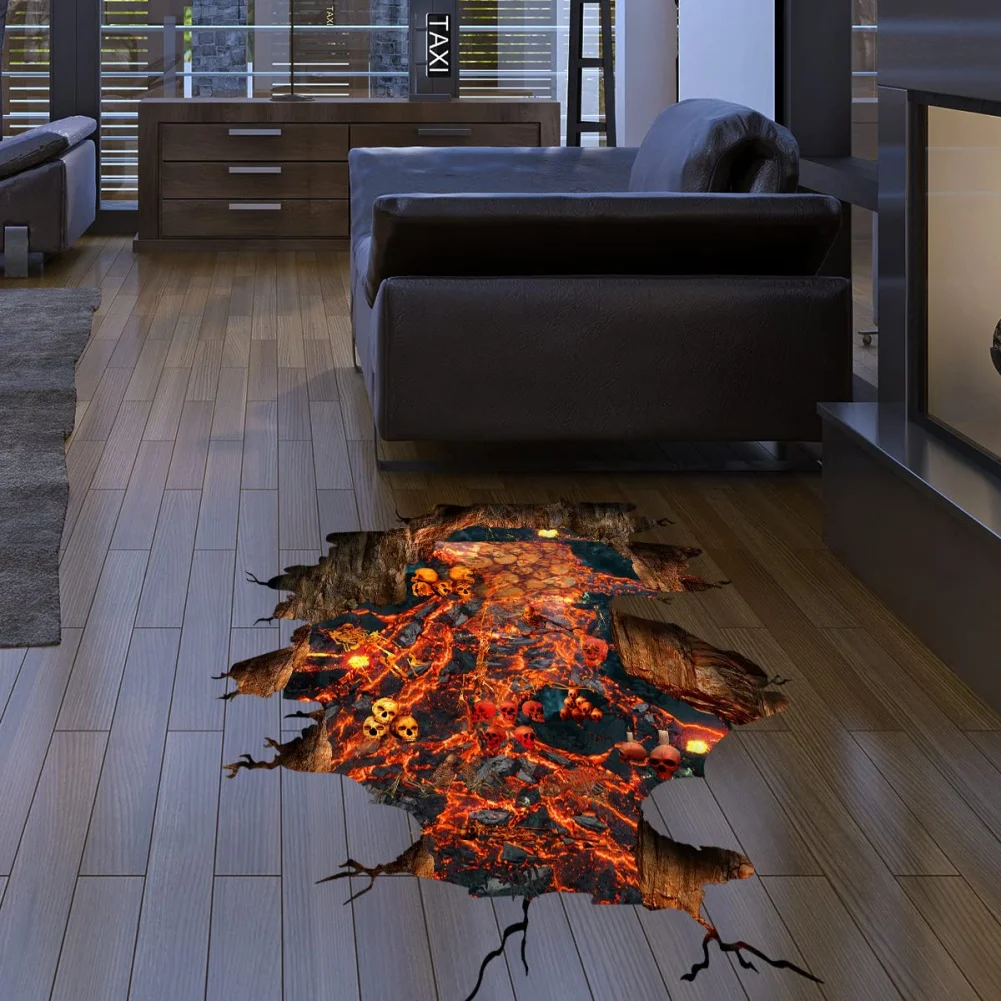 Halloween Floor Stickers Thrilling DIY Bat Moon 3d Ghost Self Adhesive Removable Wallpaper Horror Atmosphere Decoration