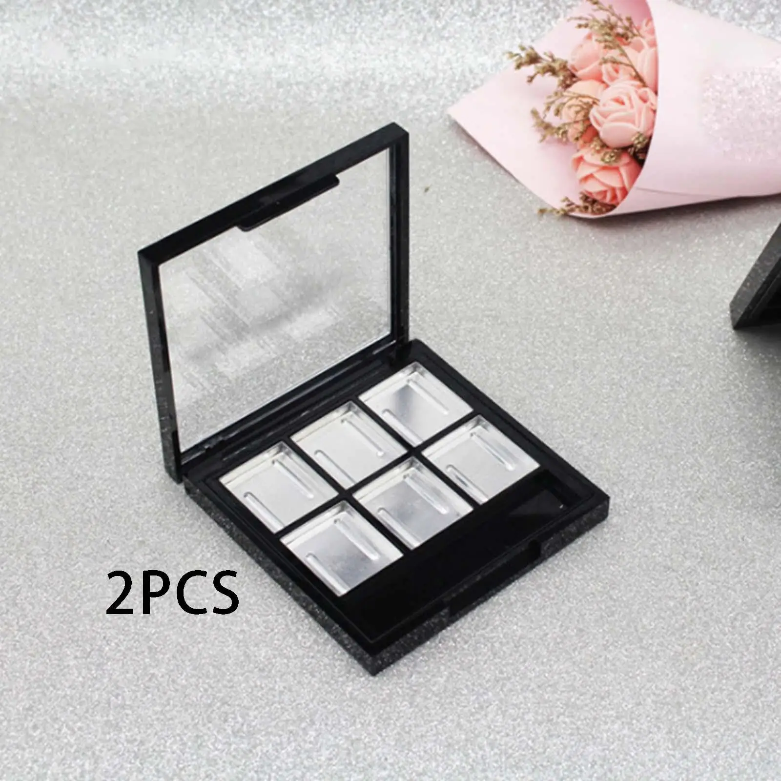 2x 6 Grid Empty Eyeshadow Box, Cosmetics Makeup Container Case Eye Shadow ,Black