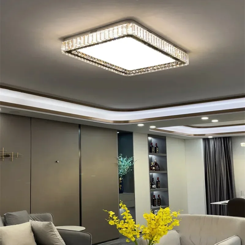 

Postmodern minimalist crystal ceiling lamp, square living room dining room home Nordic hall round led light bar room lamp