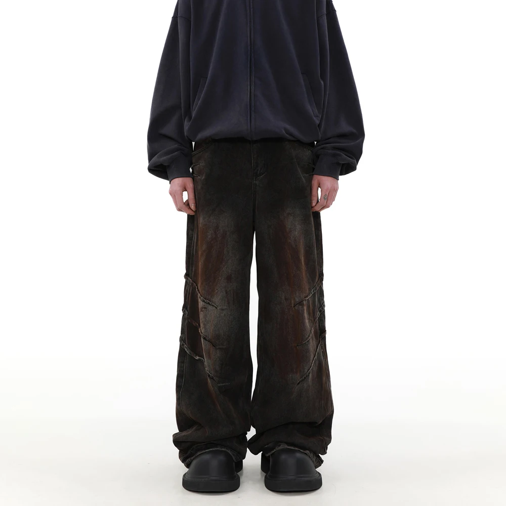 Vintage Men's Baggy Wide Leg Brown Jeans Y2k Fashion Original Casual Summer Plus Size Streetwear Loose Denim Pants denim pants,denim trousers