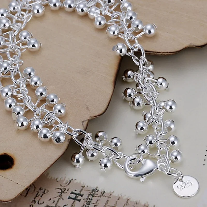 Charms Fine 925 Sterling silver bracelets bead chain fashion cute nice women grapes Bracelet wedding Jewelry party - 2
