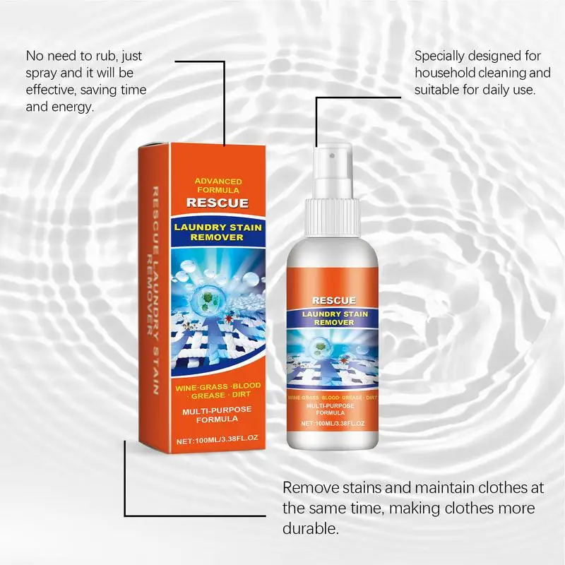 Laundry Stain Spray Stain Rescue Spray Multi-purpose Clothes Remover Grease & Oil Remover 100ml For
