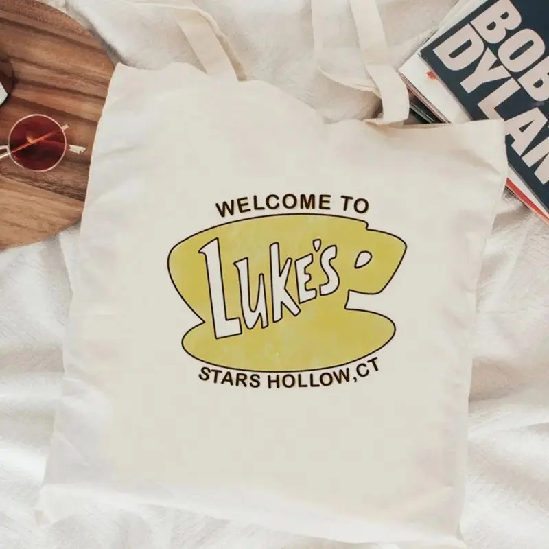 Gilmore Girls Aesthetic Shoulder Bag for Women Harajuku Resuable Shopping Bags Female Street Style White Canvas Shopper Handbags 2