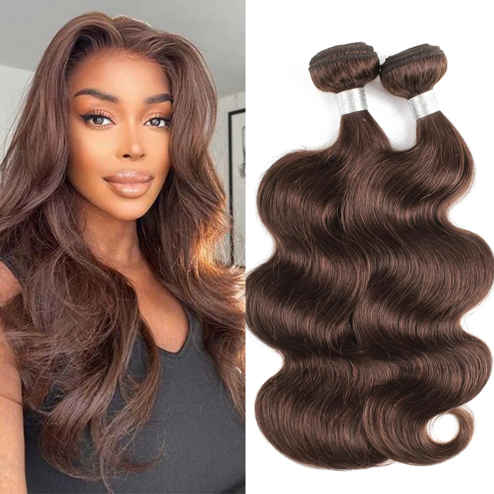 Pre Colored Body Wave Human Hair Bundles 4 Chocolate Brown Colored