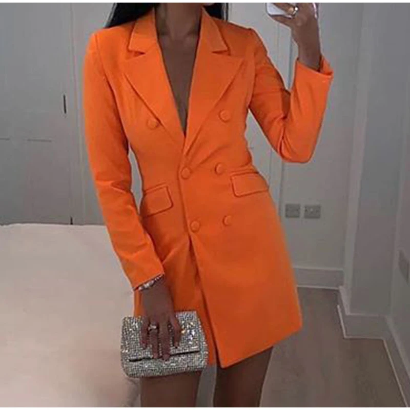 Blazer naranja elegante de longitud media para mujer, trajes de colores  lisos a la moda, Blazer elegante de doble botonadura para oficina,  primavera y otoño, 2023|Chaquetas| - AliExpress