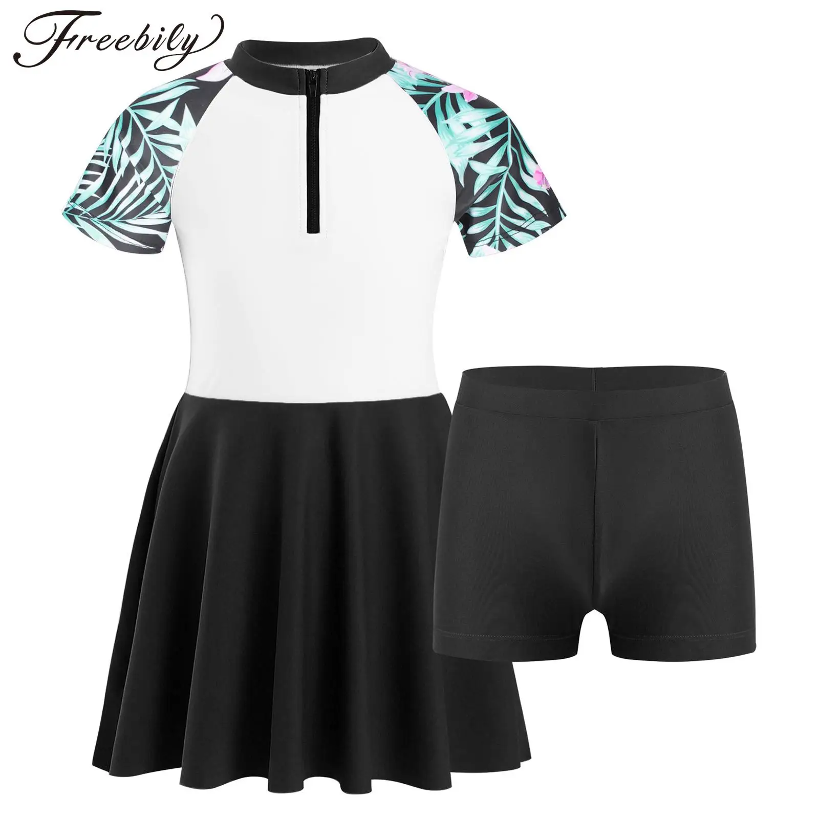 

Kids Girls Swimsuit Shorts Sleeves Two Piece Swimwear UPF 50+ Rash Guard Set Swimdress with Shorts Fashion Bathing Suit