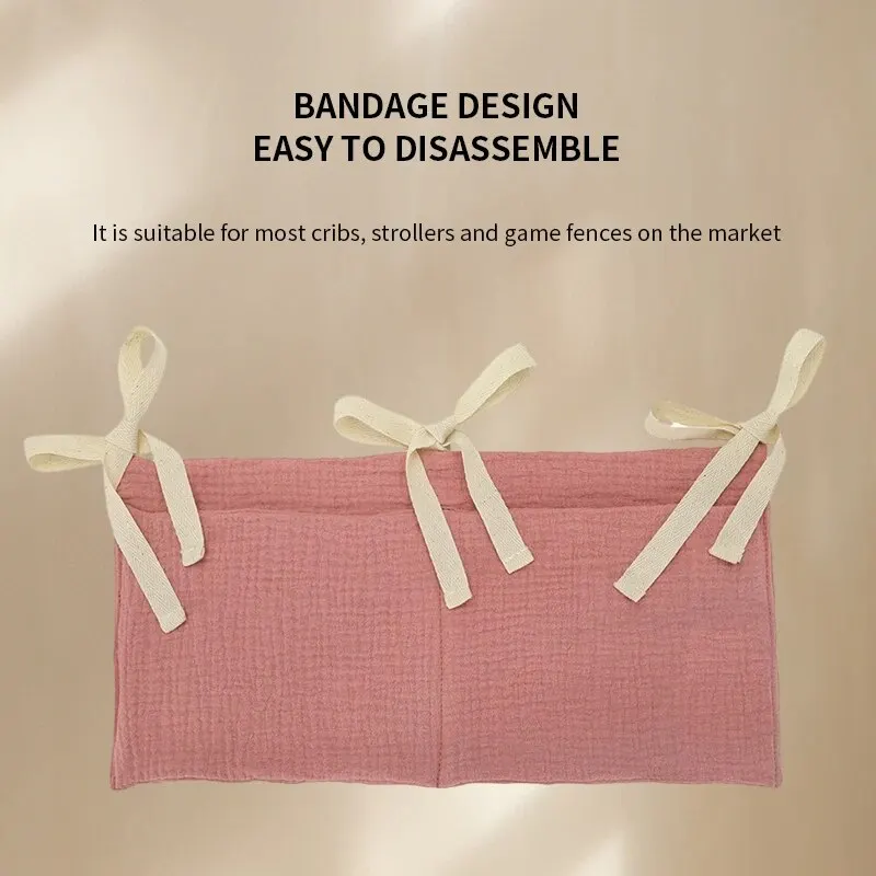 Storage Bag 1PCS Crib Fence Stroller Pure Cotton Double Compartment Diaper Bottle Teething Toy Decorative
