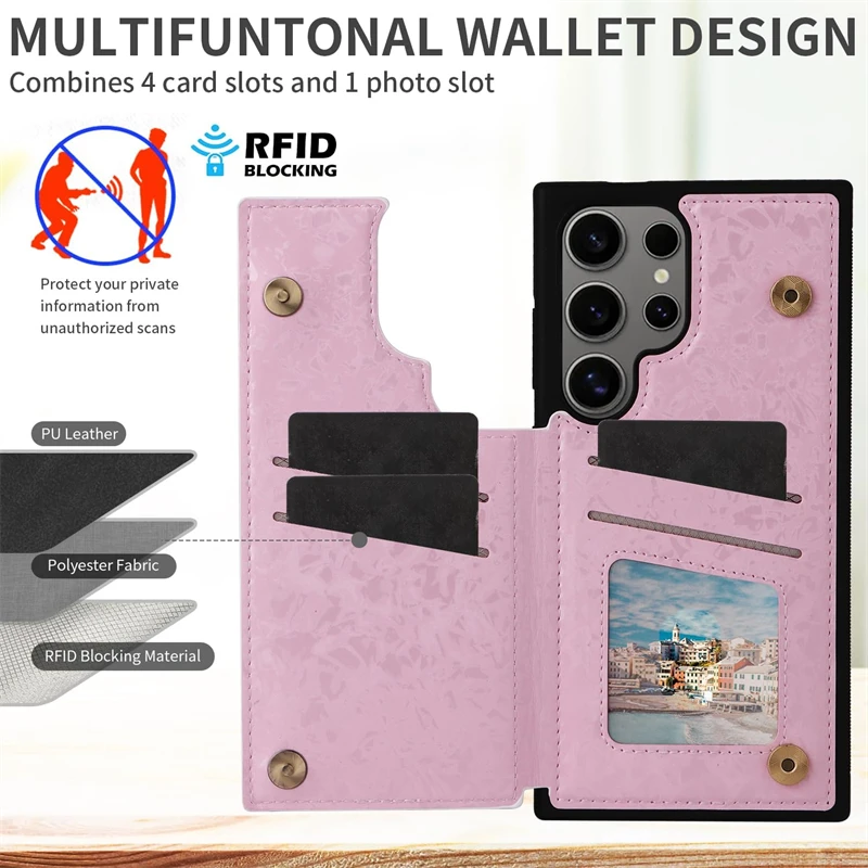 Floral Wallet Card Holder Flip Leather Case with RFID Blocking Technology