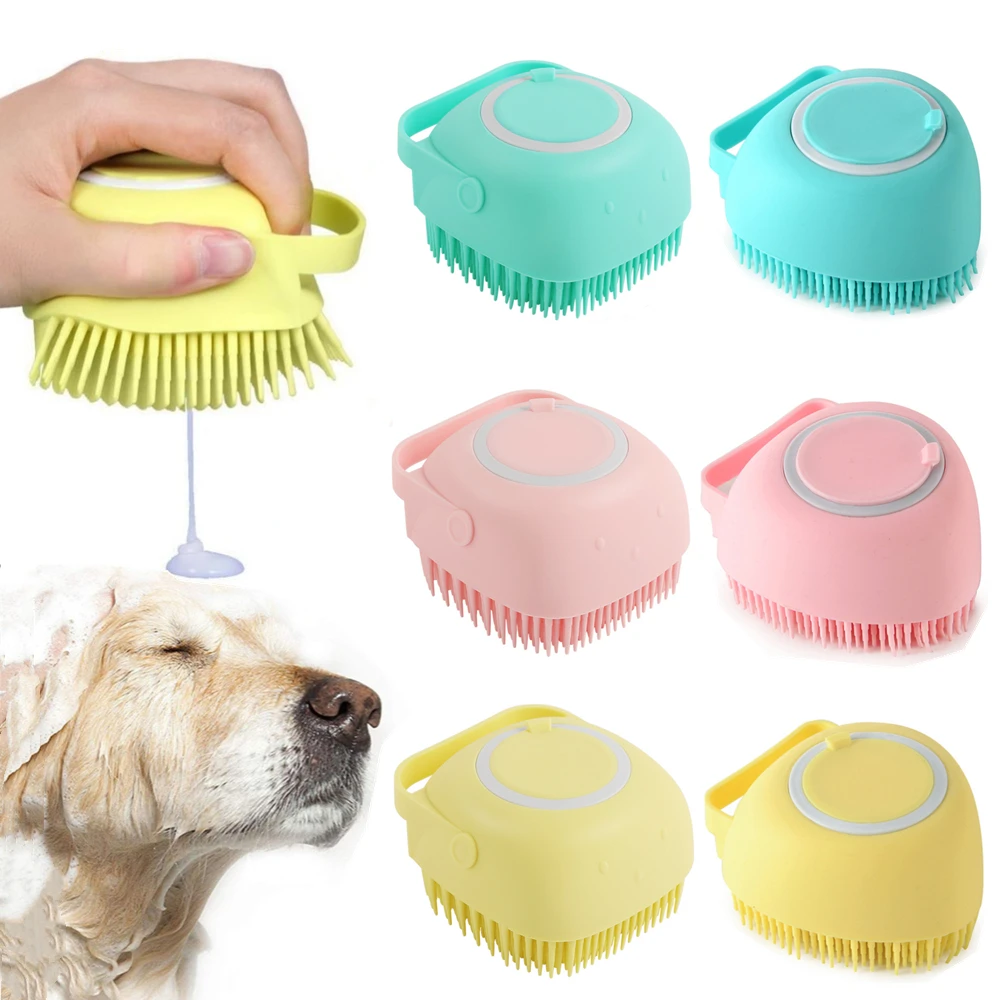 Pet Dog Shampoo Massager Brush Cat Massage Comb Grooming Scrubber Shower Brush For Bathing Short