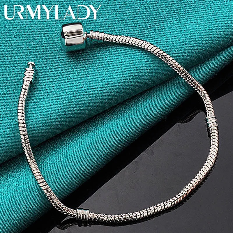 URMYLADY925SterlingSilverSnakeChainBraceletForWomenMenWeddingFashionCharmJewelry