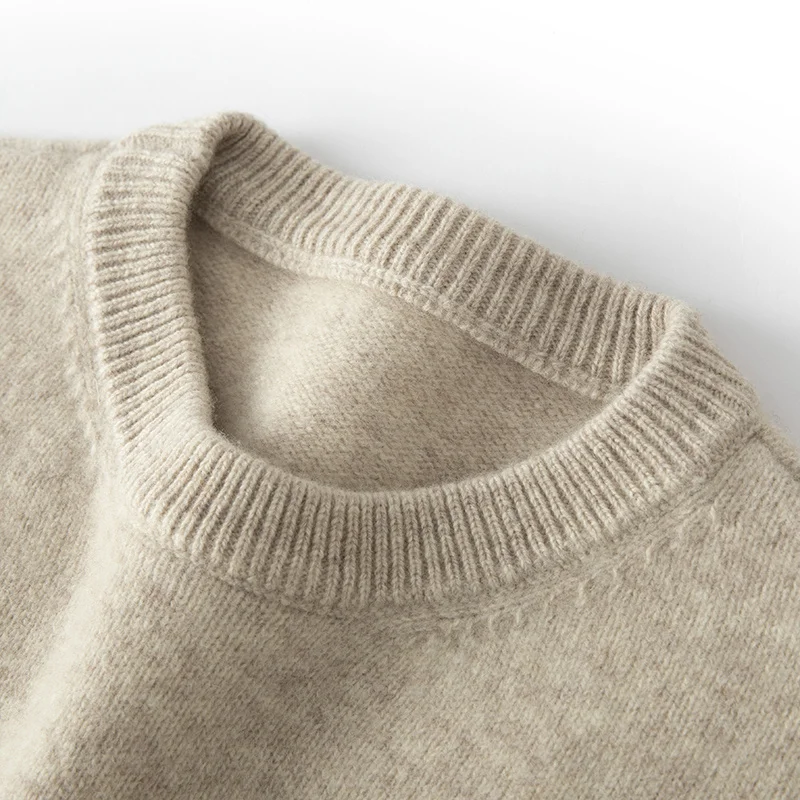 DjzDsm Men's 100% Merino Wool Top Winter Youth Solid Color Pullover Long Sleeve Thick Round Neck Knitted Bottoming Sweater 3