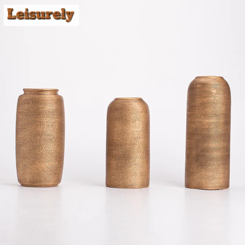 Handmade Brushed Gold Threaded Ceramic Vase Flower Pot Plants Basket Nordic Wedding Decorative Dining Table Home For Decoration