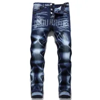 Watermark Button Laser Stereo Cat Beard Blue Cotton Elastic Slim Straight Jeans Men's Wear Basic Trend Can Be Worn in All Season 1