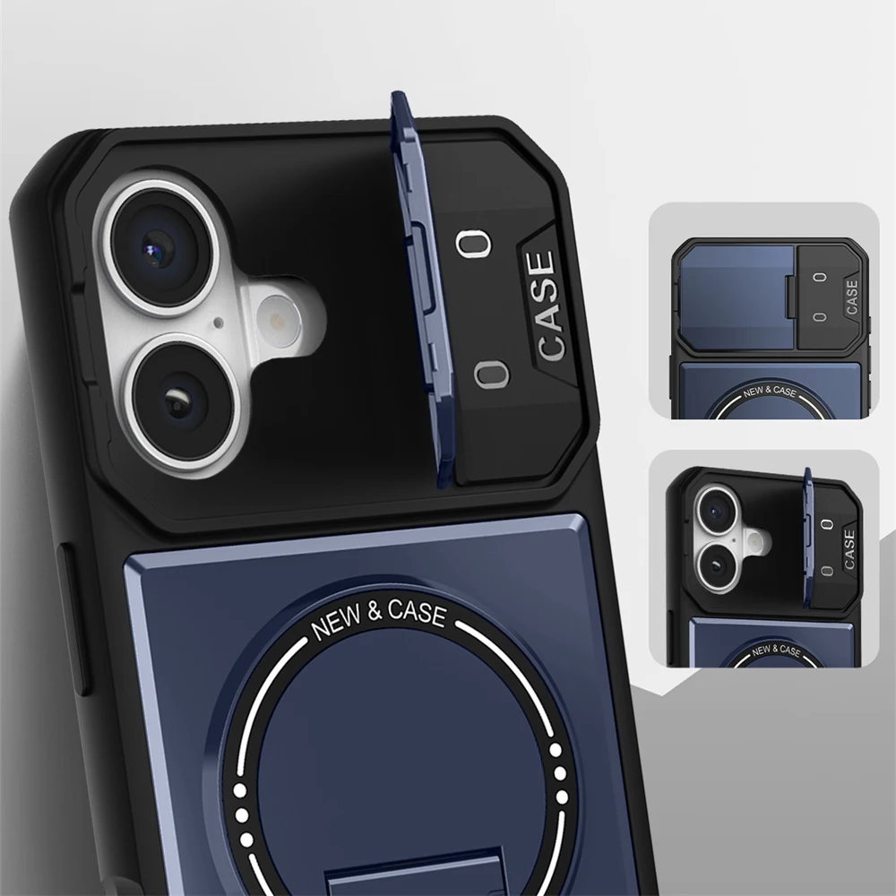 Premium Magnetic Flip Phone Case with Full Lens Protection and Fold Stand for Magsafe Military Cover