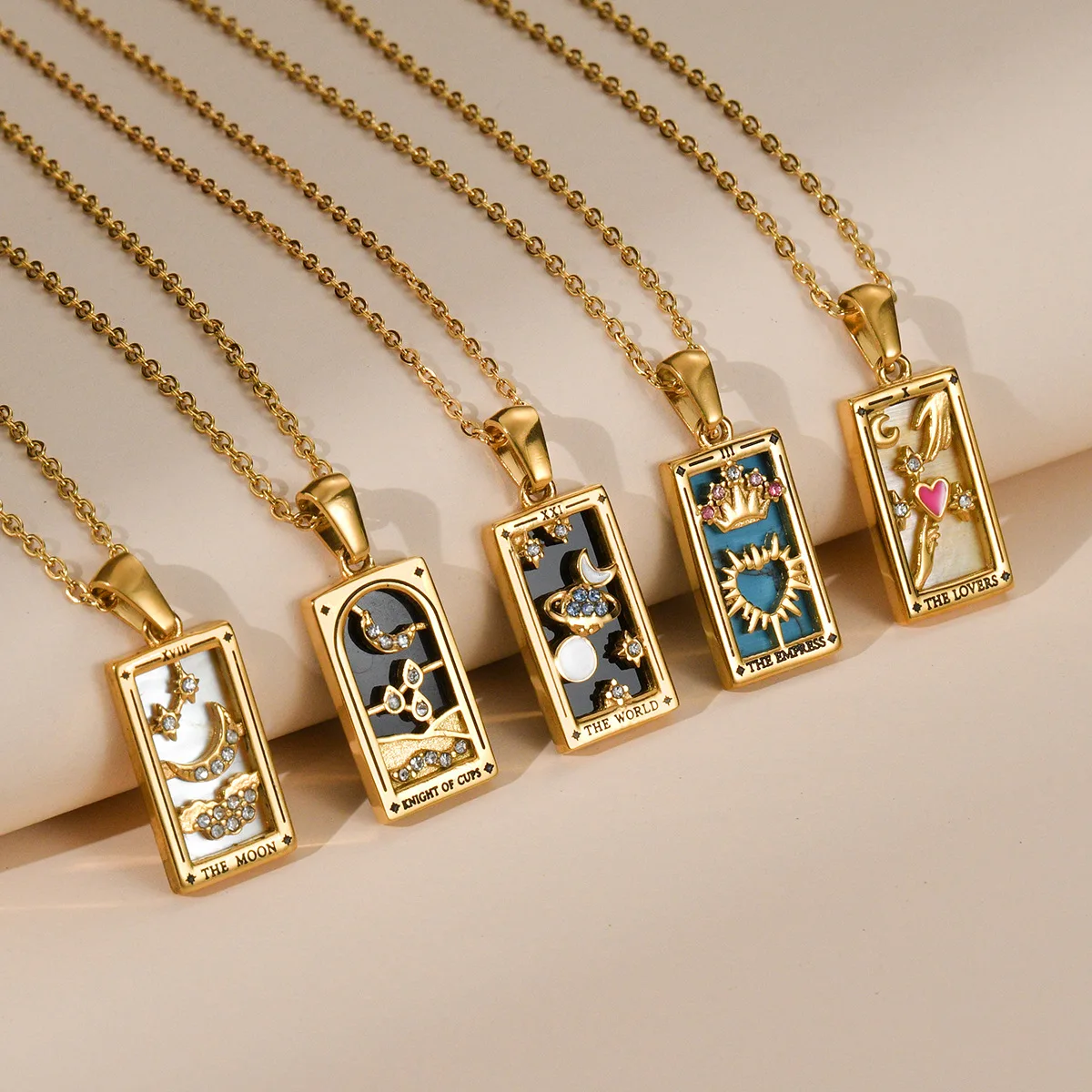 

Retro Tarot Brand Women's Necklace Stainless Steel 18k Gold Drop Oil Square Brand Zircon Pendant Necklace