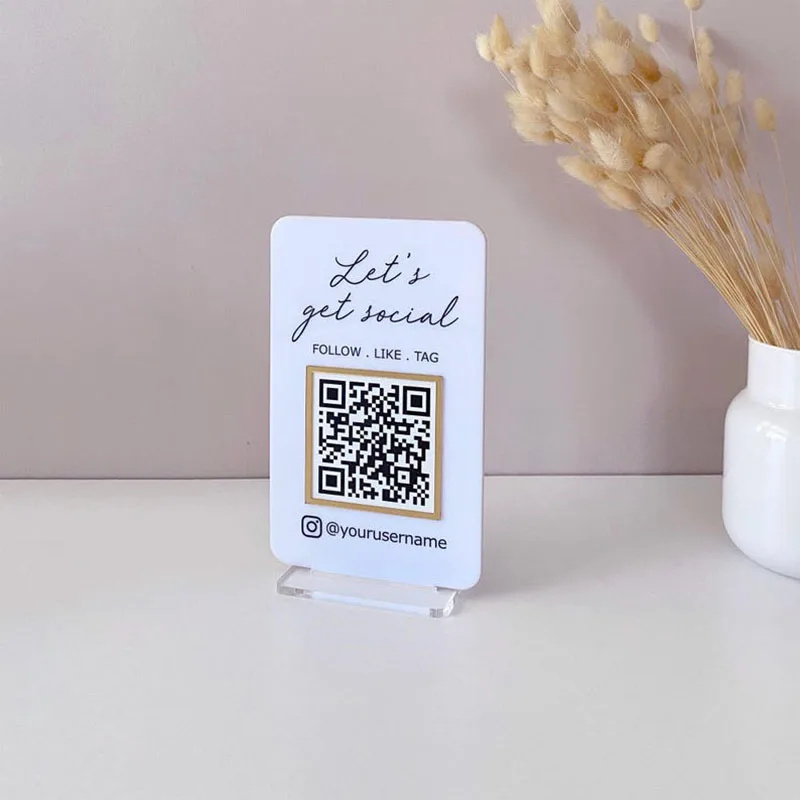 Trendy Social Media QR Code Sign Acrylic Business Sign with Minimalist Design Custom for Instagram Facebook Small Business