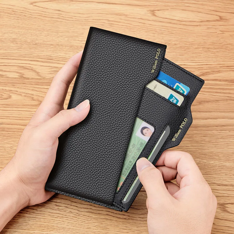 New men's wallet Long leather multi-card bag Soft cowhide anti-theft brush anti-degaussing thin money clip 6