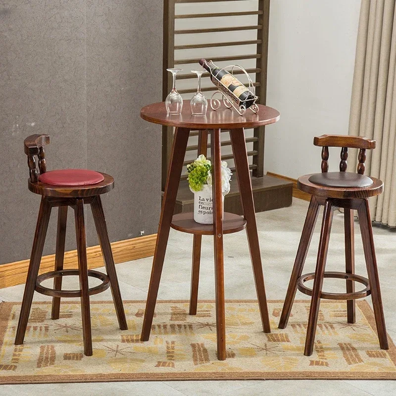 Bar Stool Solid Wood Bar Chair Backrest American Front Desk Chair Retro High Stool