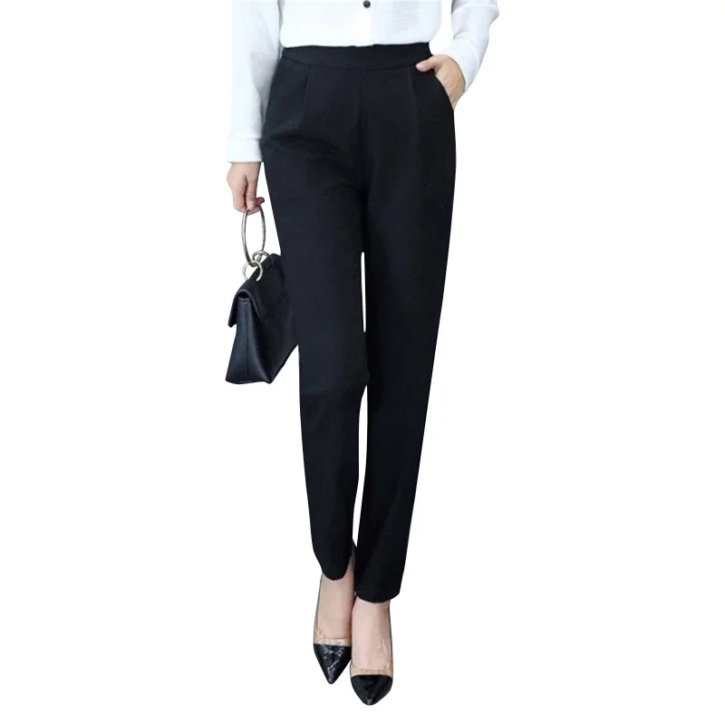 Thin Casual Trousers with Pockets Skinny Work Trousers 2022 New Women's High Waist Harem Pants Slim Stretch Pants  Size Pants