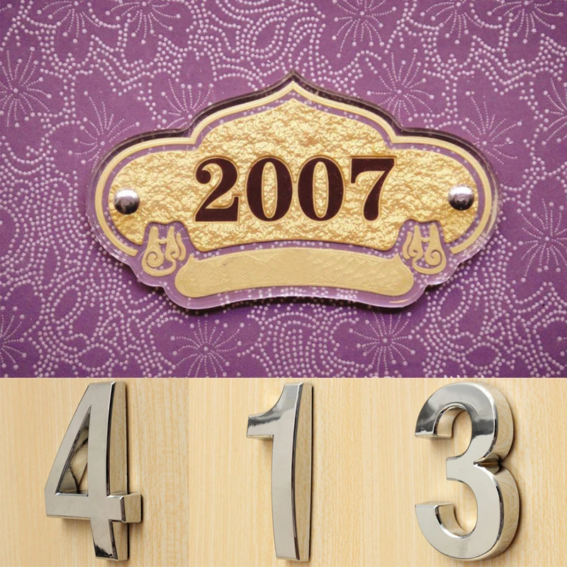 

5Pcs Fashion Digital Number Plate Electroplating Home Decoration Address Sign Digital Hotel Door Sticker Sign House Number Plate