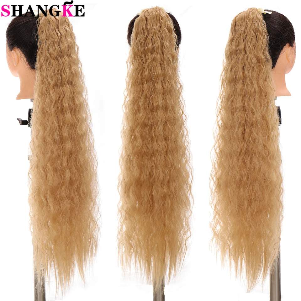 SHANGKE Women's Synthetic Ponytail Long Wavy Hair Extension Clip In Pony Tail Wrap Around Black Blonde Heat Resistant Fiber