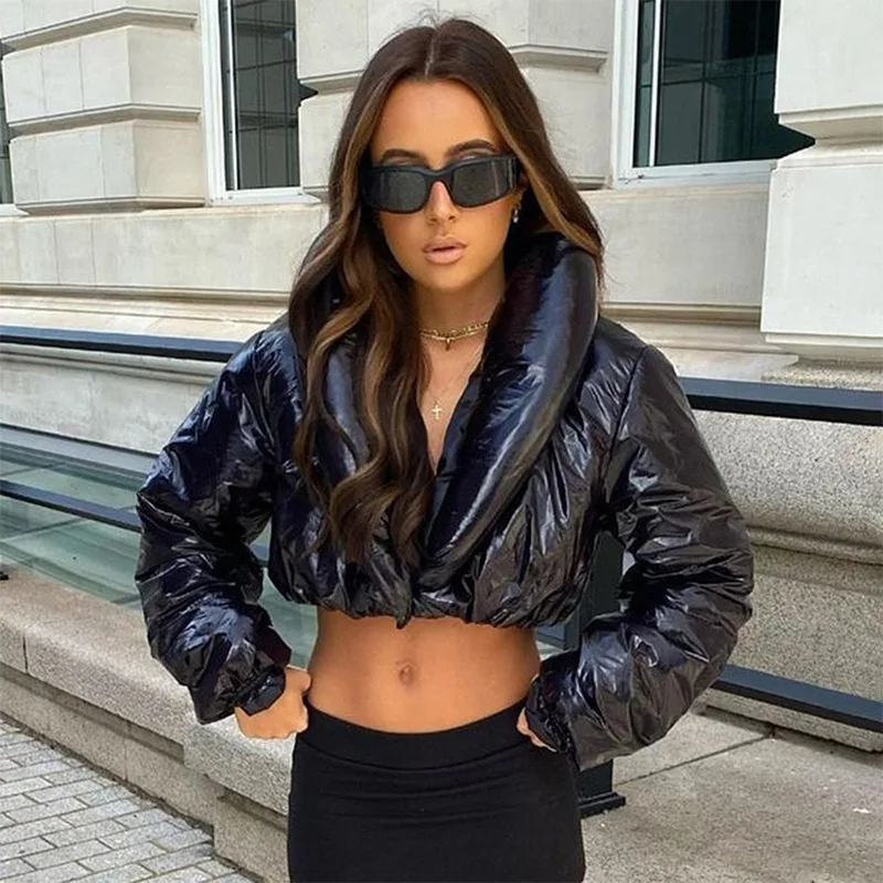 Cropped Jacket Black Pvc Puffer Jacket Shiny Jacket Cropped Puffer