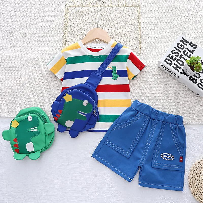 LJW 2022 Cartoon infant Suits Baby Clothing Set for Boys Girls Cute Summer Casual Clothes Set Striped Top+Shorts Kids Clothes Baby Clothing Set near me