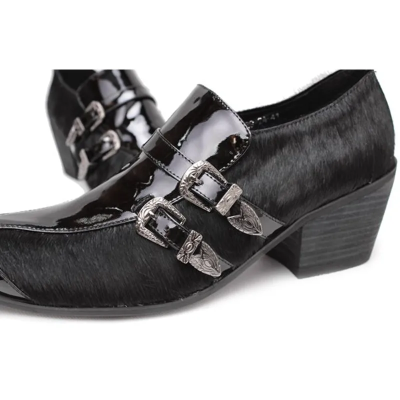 Men Leather Shoes Pointed Toe Buckle High Heel Dress For Wedding Party Office