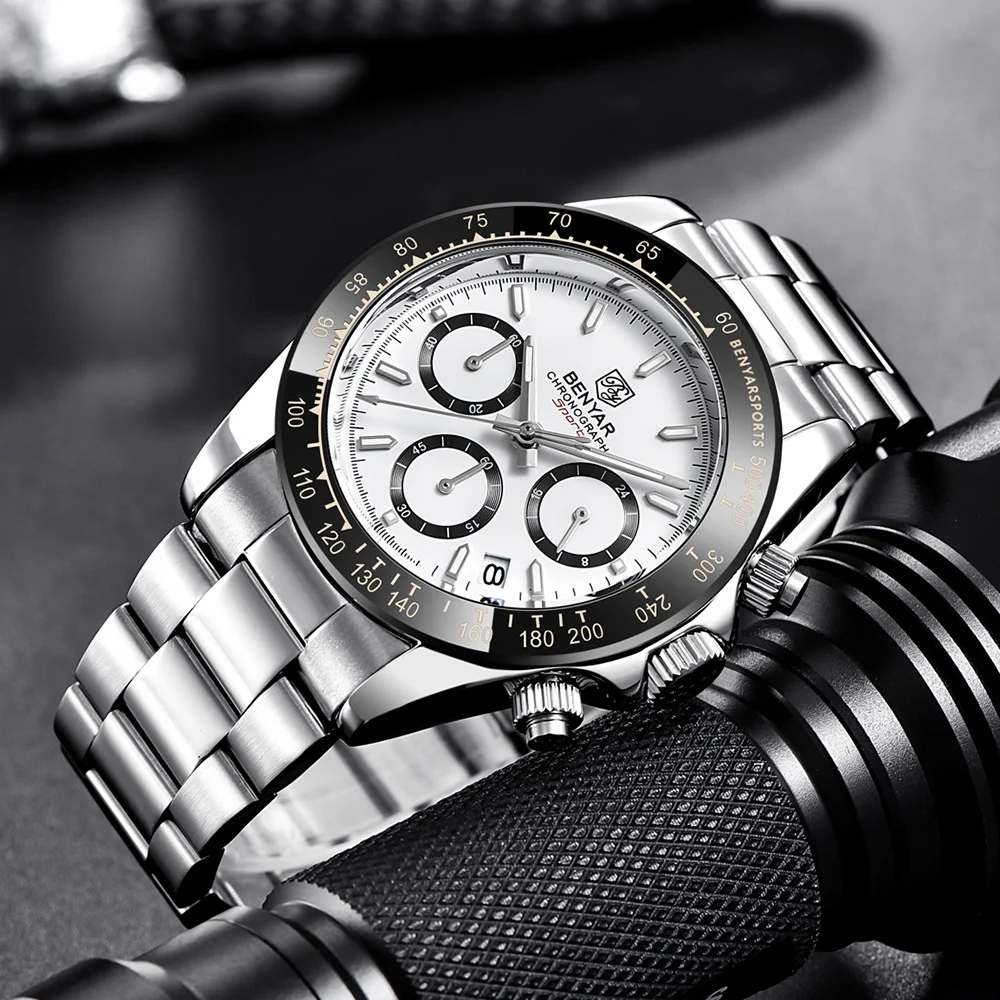 BENYAR Watch For Men New Luxury Brand Chronograph Calendar Chronography 30M Waterproof Stainless Steel Men Watch Montre Homme