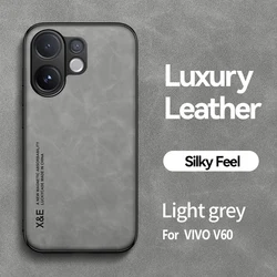 Luxury Retro PU Leather Shockproof Phone Case with Soft Silicone+PC Back Cover for VIVO V60 (Light Gray)