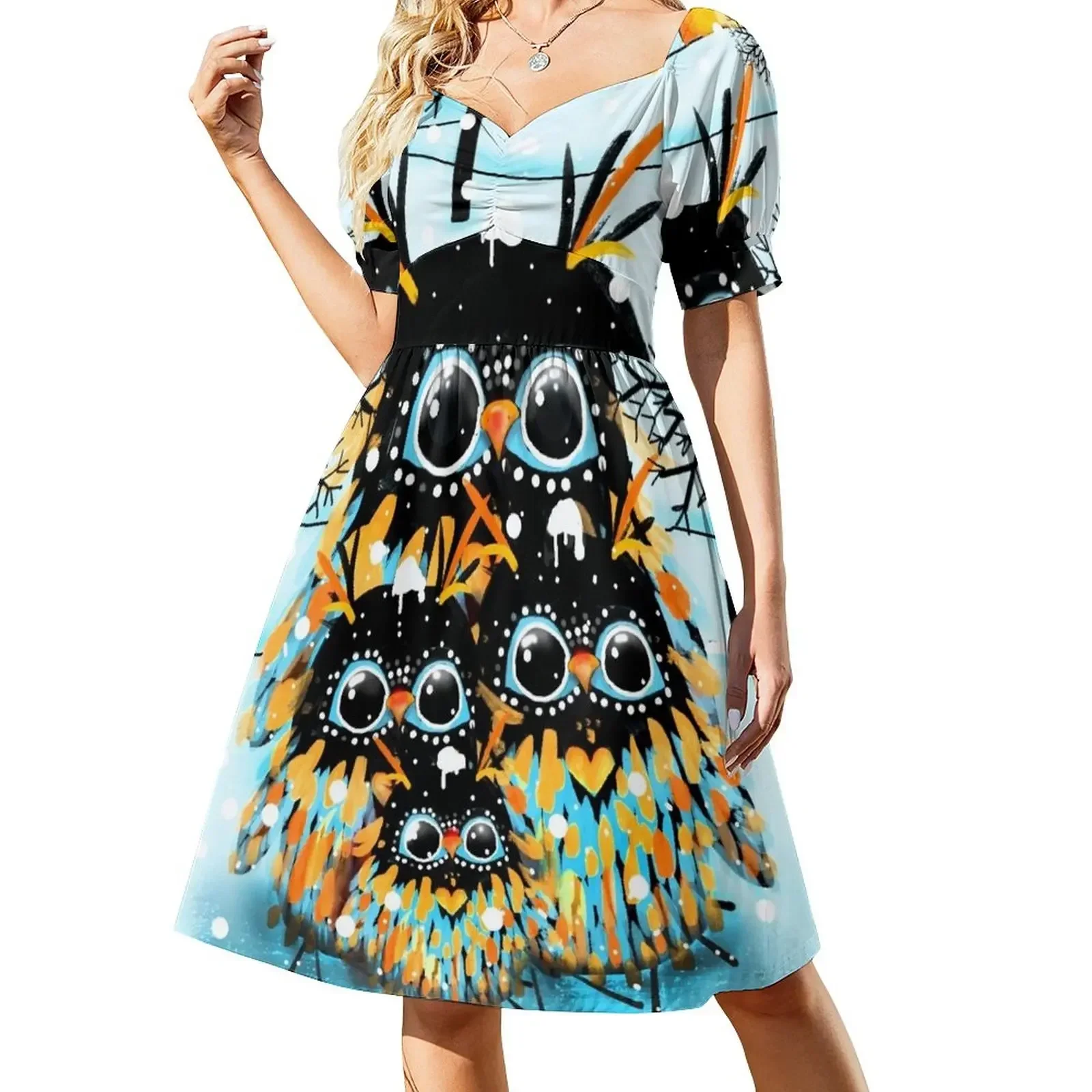 thumbnail image 1 of Vestido corto de manga con bolas de nieve ropa de mujer ropa de mujer ropa de mujer de lujo, 1 of 7
