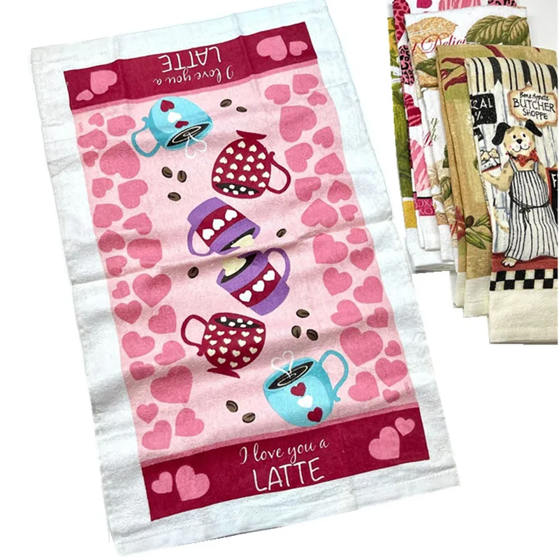 1Pc 36x61cm Colorful Retro Printed Cotton Tea Towel Kitchen Dishcloth Water Absorption Cleaning Cloth Holiday Gift
