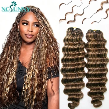 Treccine Boho a Onda Profonda con Piume, 4/27/30 Colori Misti, Capelli Umani Sciolti Pre-annodati, Senza Nodi, per Crochet, Miracle Knots