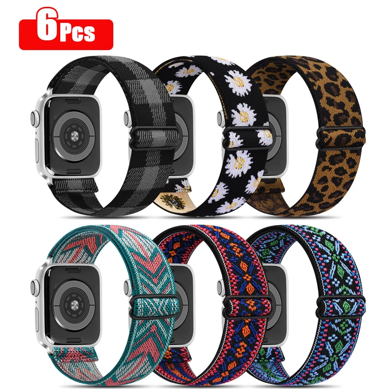 

6pcs Scrunchie Strap for Apple watch band 40mm 44mm 45mm 41mm 38mm 42mm Elastic Nylon Watch band Bracelet For serie 3 4 5 6 7