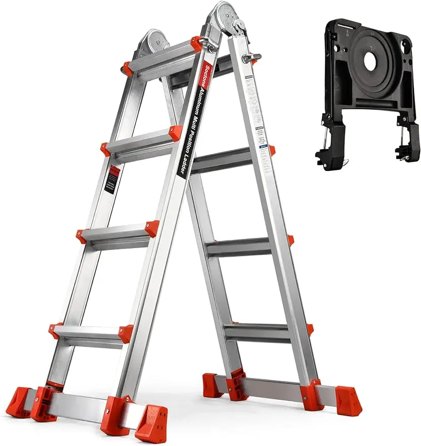 

Soctone Ladder A Frame 4 Step Extension Ladder 17 Ft With Multi Position & Removable Tool Tray with Stabilizer Bar